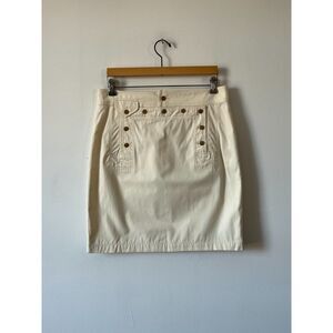 2000s Y2K Ralph Lauren Sailor Button Cream White Cotton Pencil Straight Skirt 10
